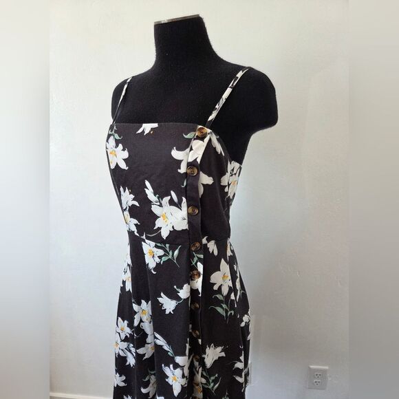 unbranded Dresses & Skirts - Floral Print Sundress Lillies Lily Flower Black Square Neck Y2K 90s Hippie Small